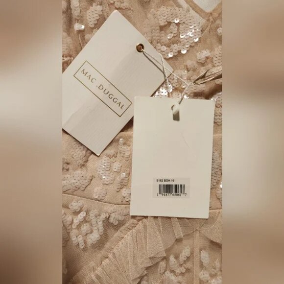 NWT Sz 16 Mac Duggal 9162 Pink Sequined Scallop Ruffle Tiered V-Neck Gown - Picture 5 of 6